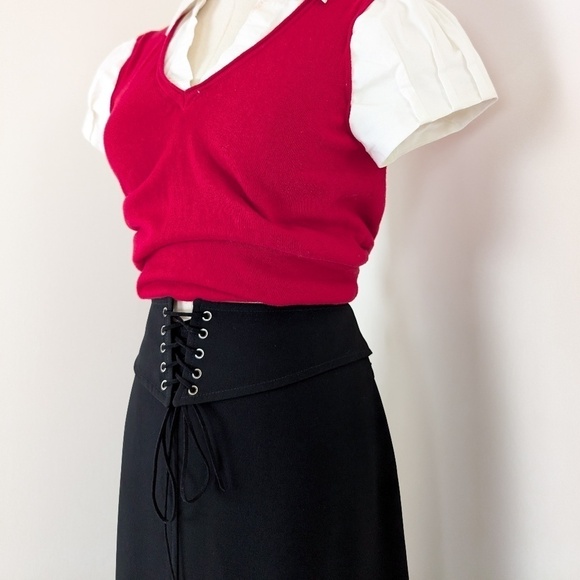 Louben Black Maxi Skirt Tailored Belt Tied Corset Thick Flared - Picture 10 of 10